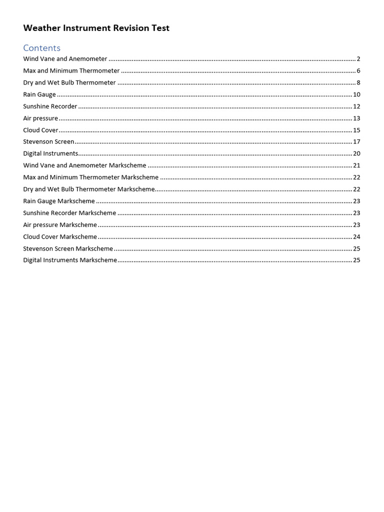 IGCSE Theme 2 - Weather Instrument Revision Test | PDF | Wound ...