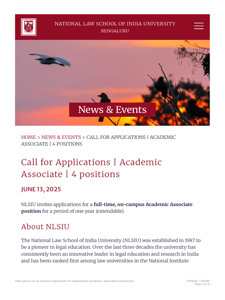 Call For Applications - Academic Associate - 4 Positions - National Law ...