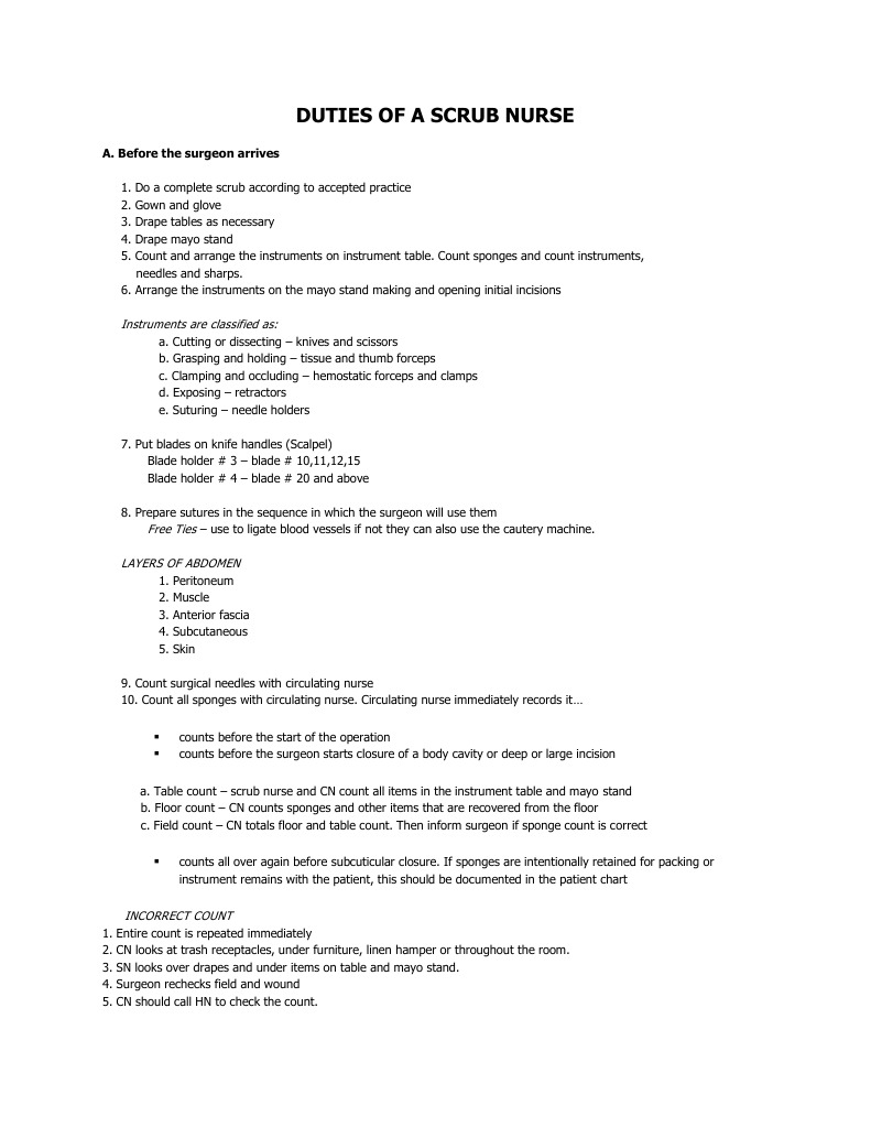 Duties of A Scrub Nurse PDF Surgery Surgical Suture
