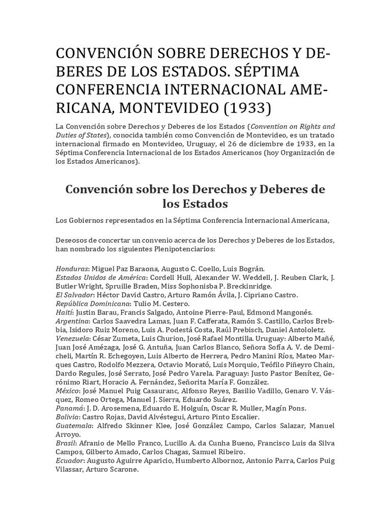 Convención Montevideo 1933 - Sobre Derechos y Deberes de Los Estados | PDF