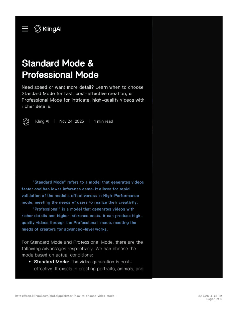 Standard Mode & Professional Mode | PDF