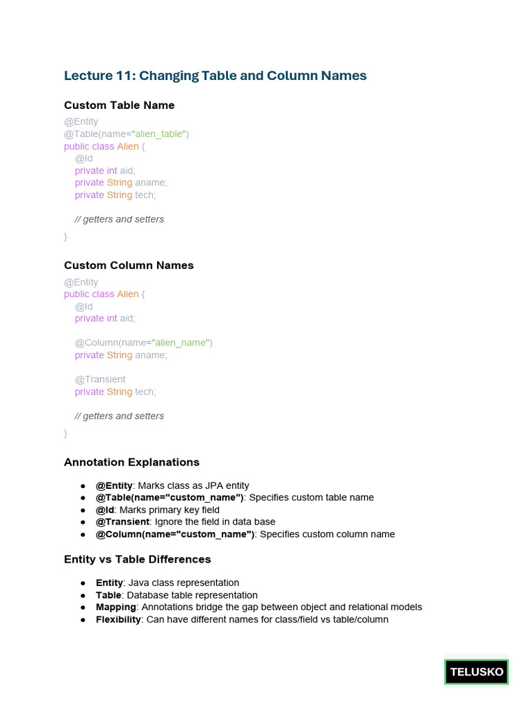 Changing Table and Column Names | PDF
