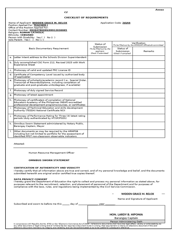 Annex C Checklist BUKIDNON | PDF