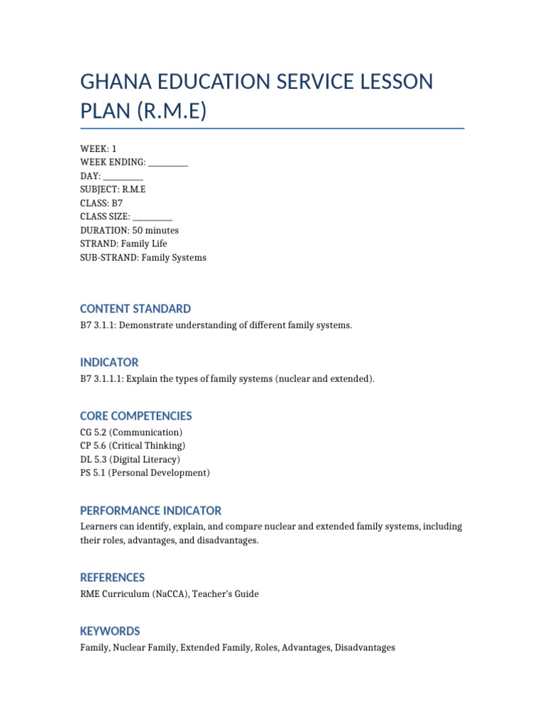GES RME Family Systems Lesson Plan-10 | PDF