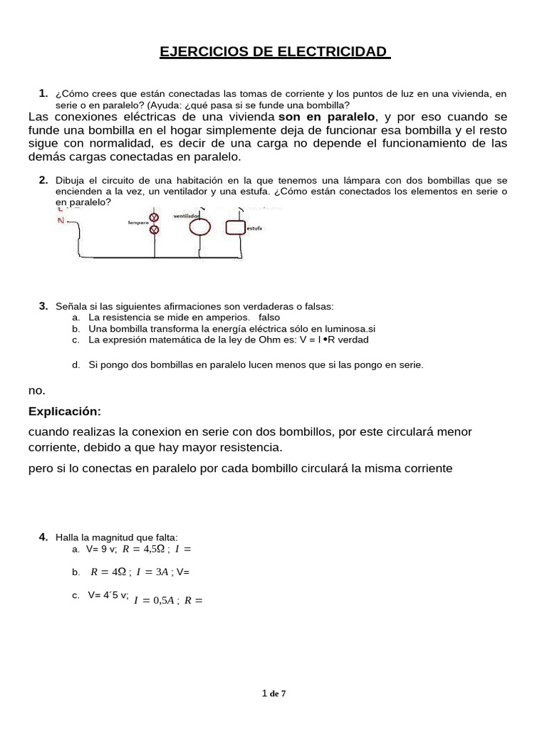 actividad de electricidad resuelta | PDF | Resistencia Eléctrica y ...