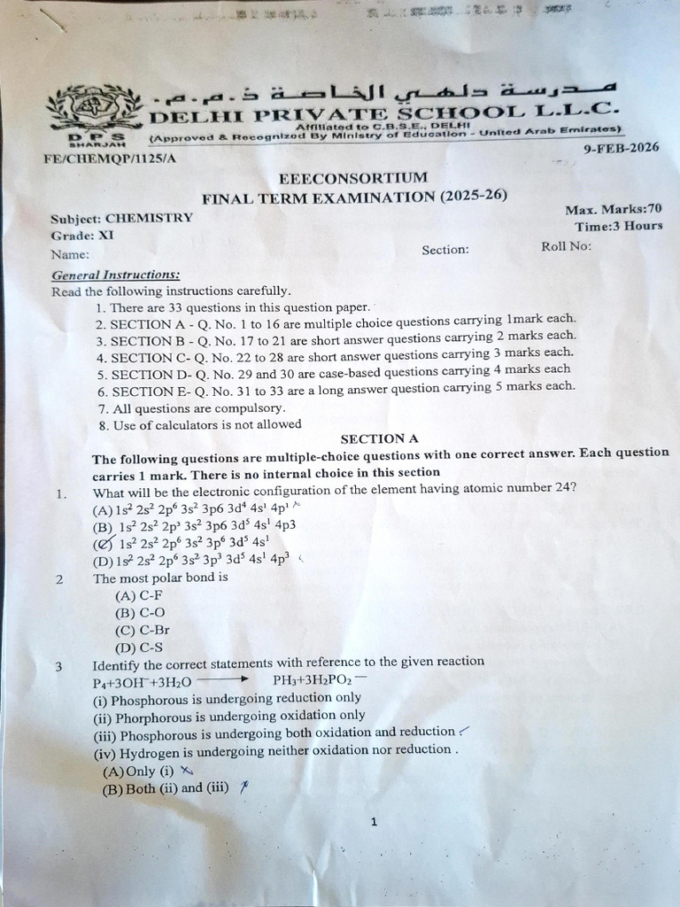 Dps Chemistry FE 2026 | PDF