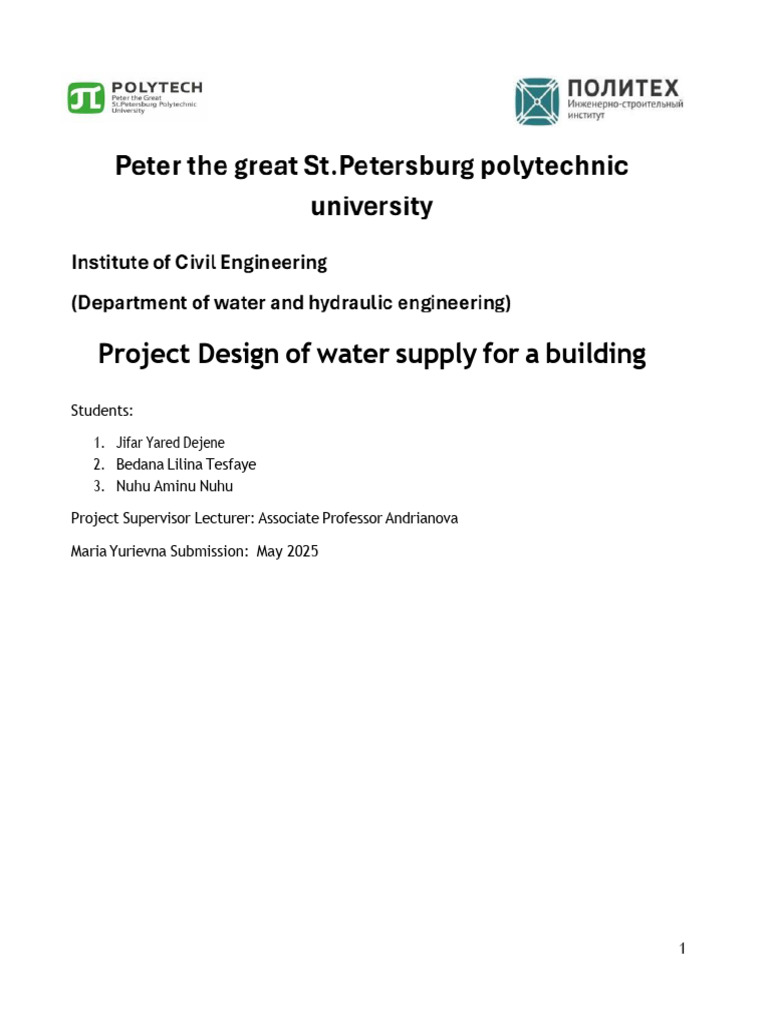 Project Design of Water Supply For A Building | PDF