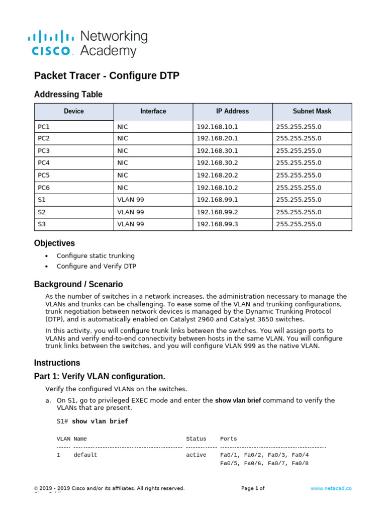 3.5.5 Packet Tracer Configure DTP | PDF
