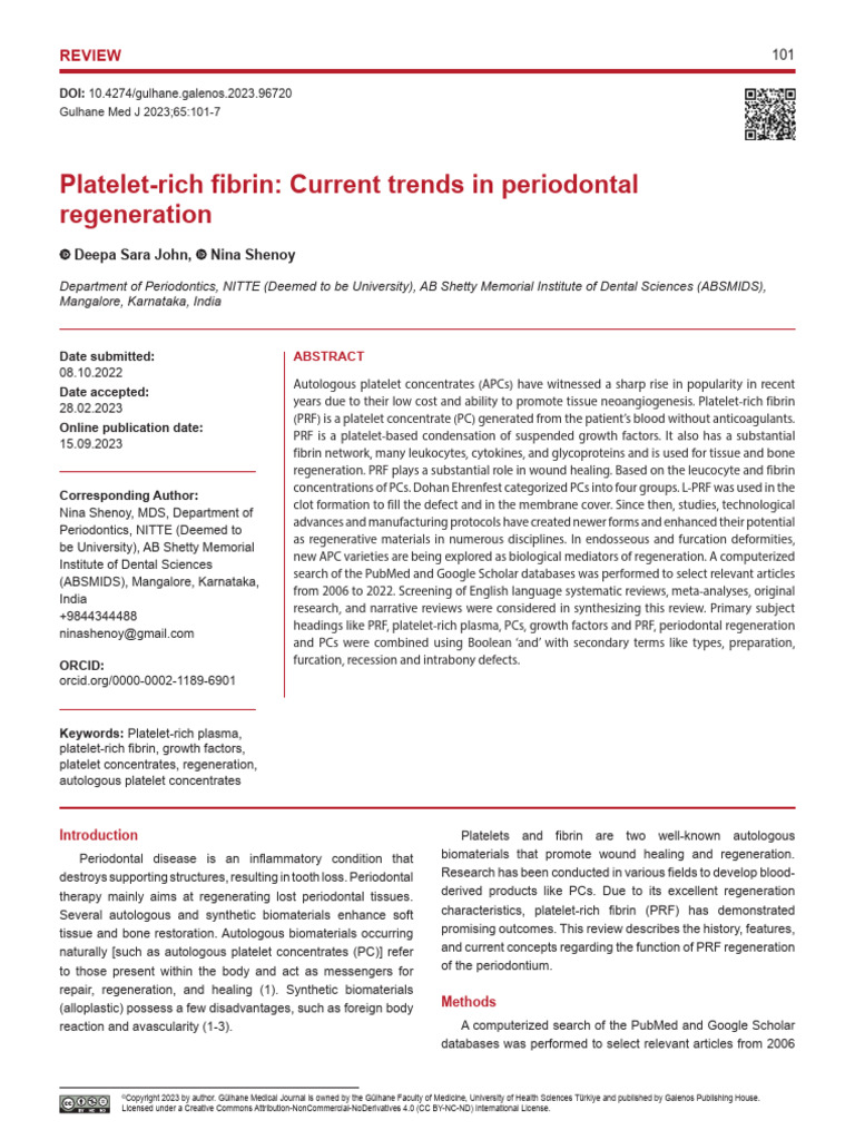 Rich FibrinCurrent Trends in Periodontal Regeneration | PDF | Wound ...
