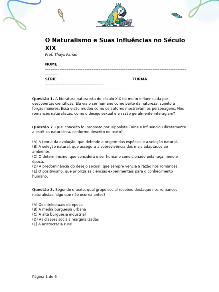 O Naturalismo e Suas Influncias No Sculo XIX | PDF | Realismo (artes ...