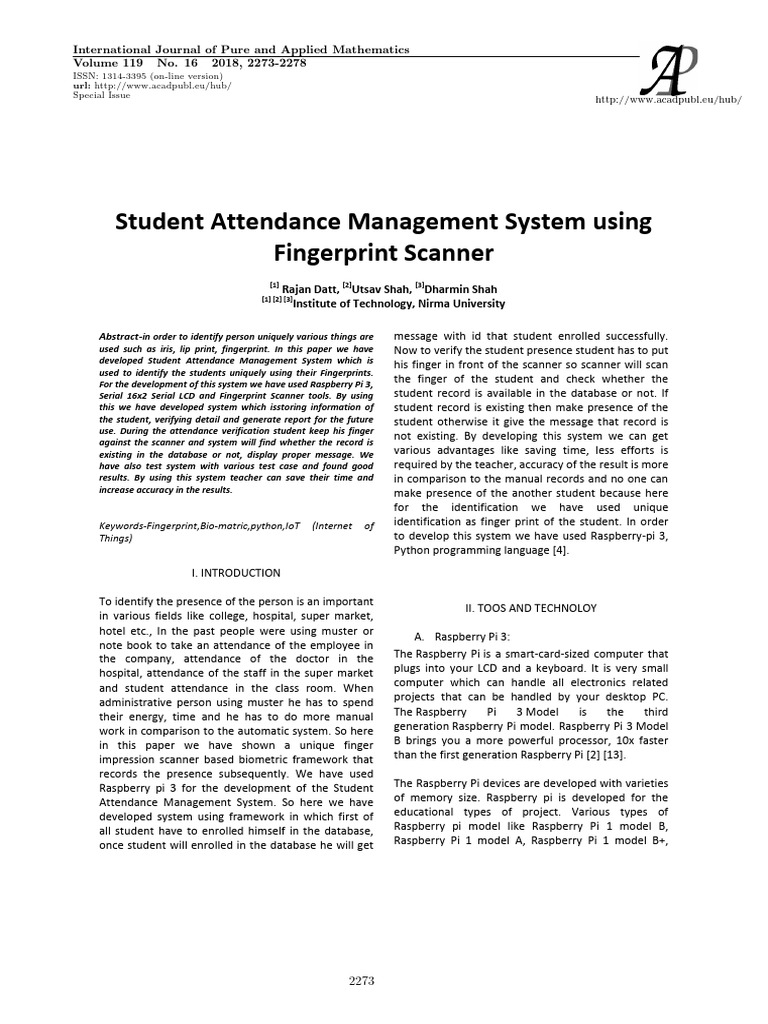 Student Attendance Management System Using Fingerprint Scanner | PDF