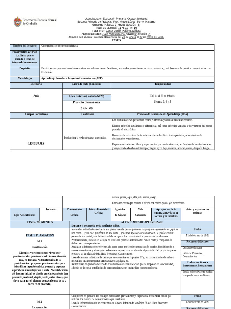 Lenguajes 1. Aprendizaje Basado en Proyectos Comunitarios. Formato de ...