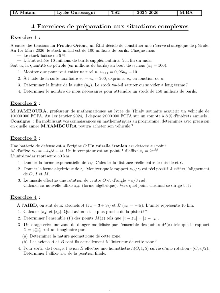 4 Exercices de Type Situation Complexe | PDF
