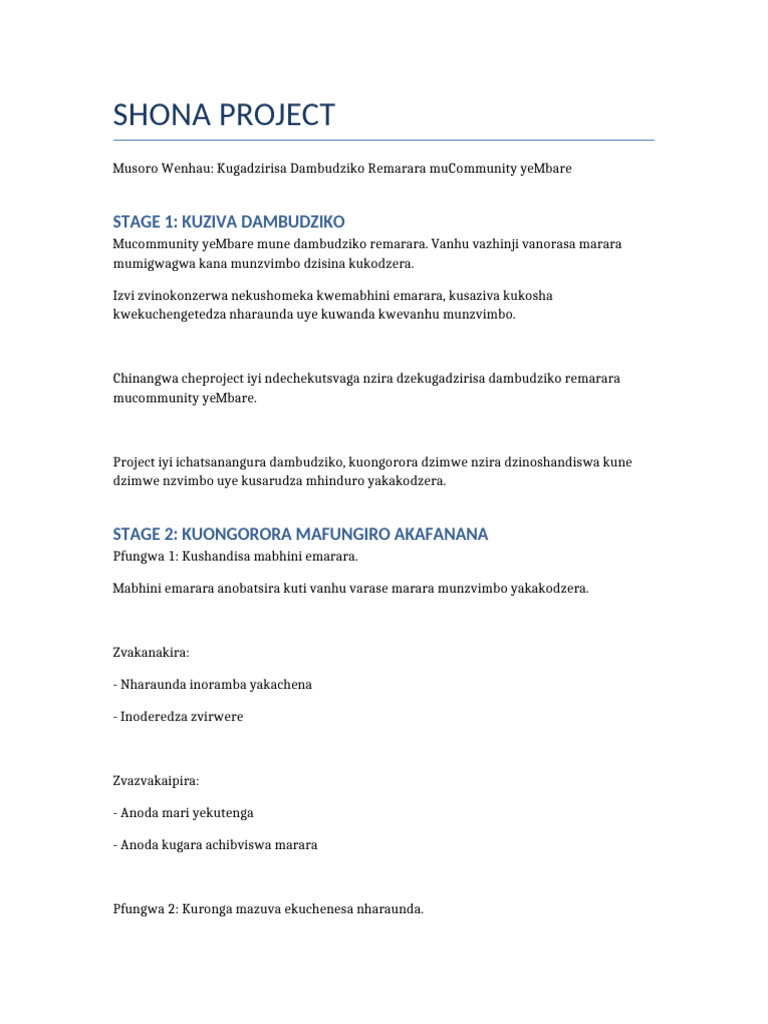 Shona Project Marara Mbare-1 | PDF