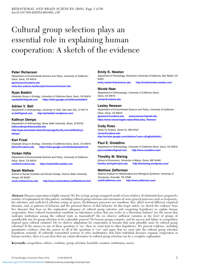 Cultural Group Selection Plays An Essential Role in Explaining Human ...