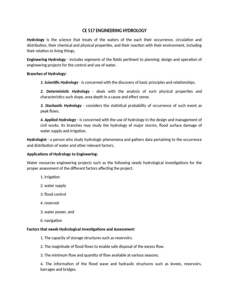 Ce 517 Engineering Hydrology | PDF | Precipitation | Hydrology