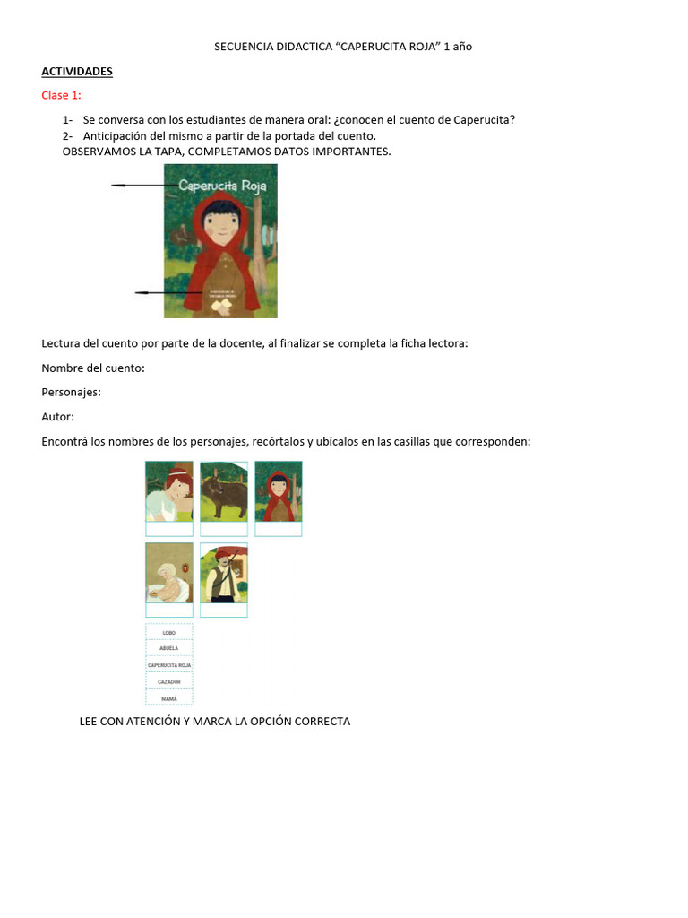 Secuencia Caperucita Roja Primer Grado 2025 | PDF
