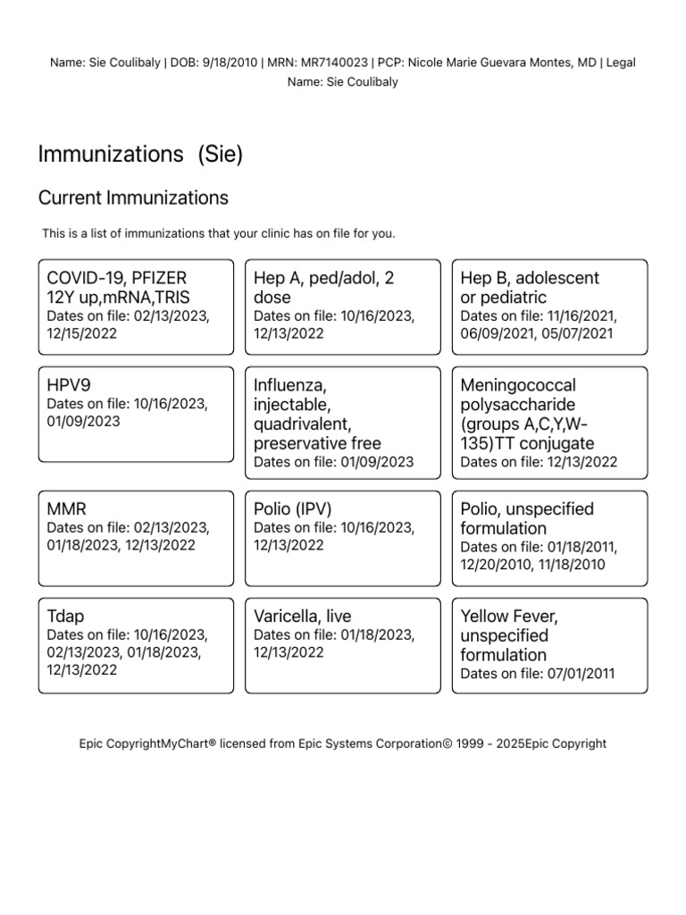 MyChart - Immunizations 2 | PDF