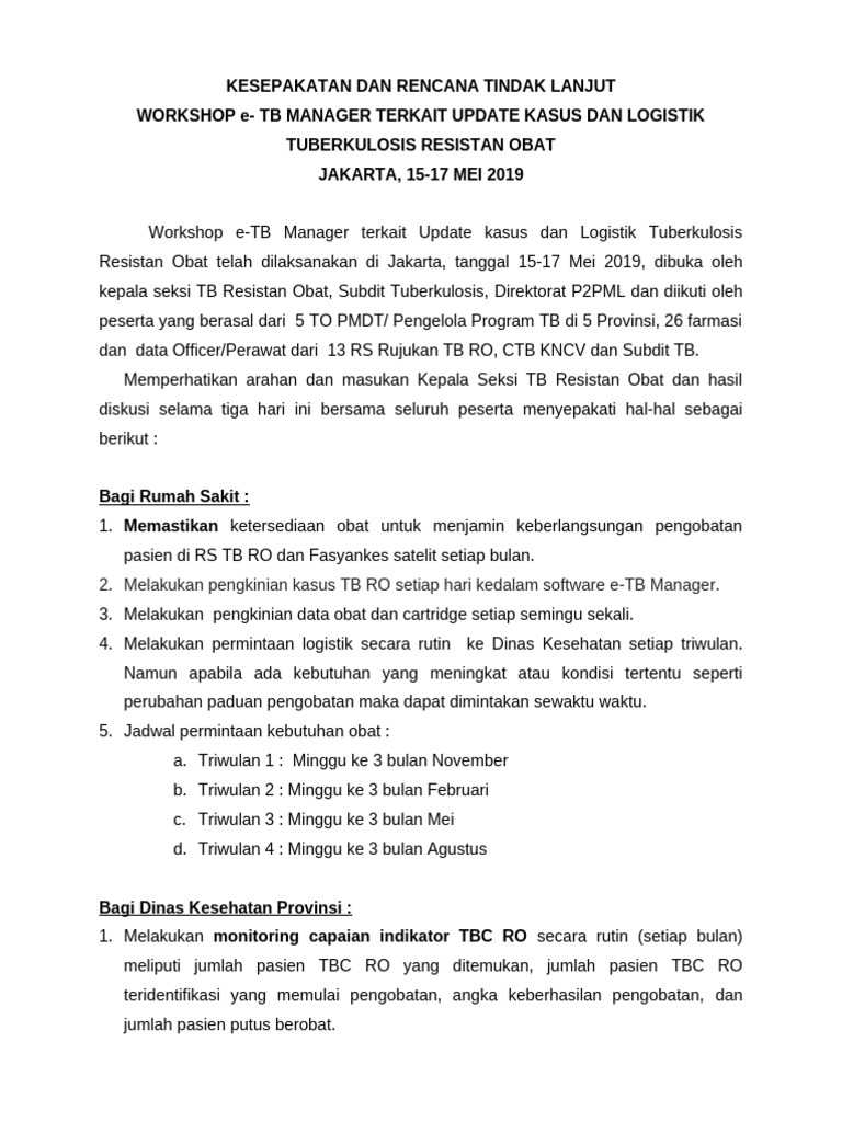 Kesepakatan Dan RTL Evaluasi TB RO - Batch 1 | PDF