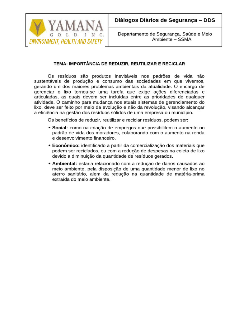 Importância de Reduzir, Reutilizar e Reciclar | PDF
