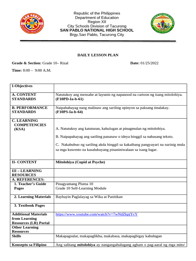 Lesson Plan Ist COT 2021 | PDF