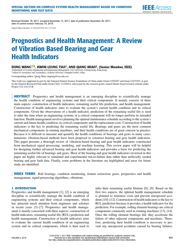 Prognostics and Health Management A Review of Vibration Based Bearing ...