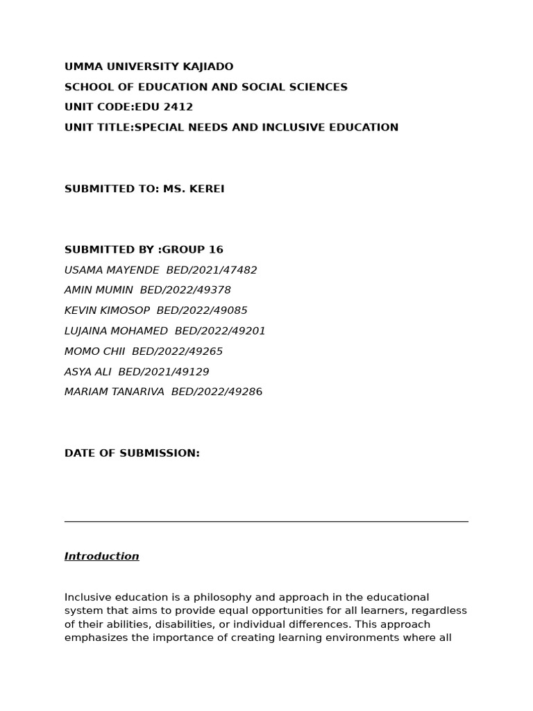 Special Needs and Inclusive Education | PDF | Individualized Education ...