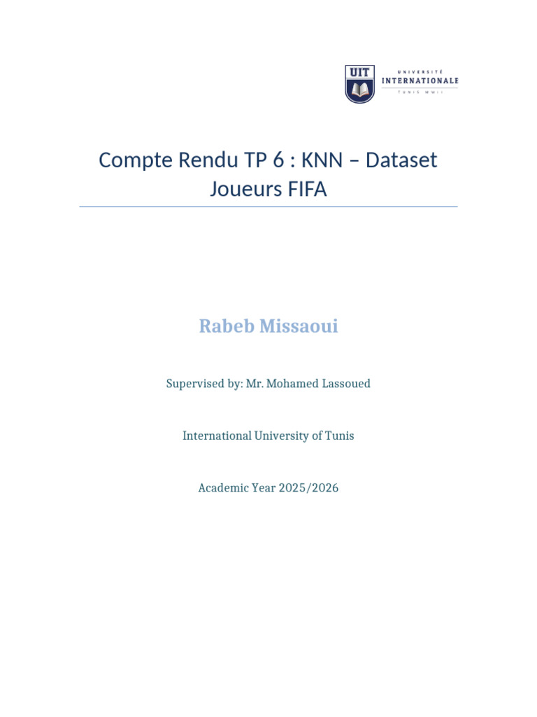 Compte Rendu TP6 KNN Structure Final | PDF