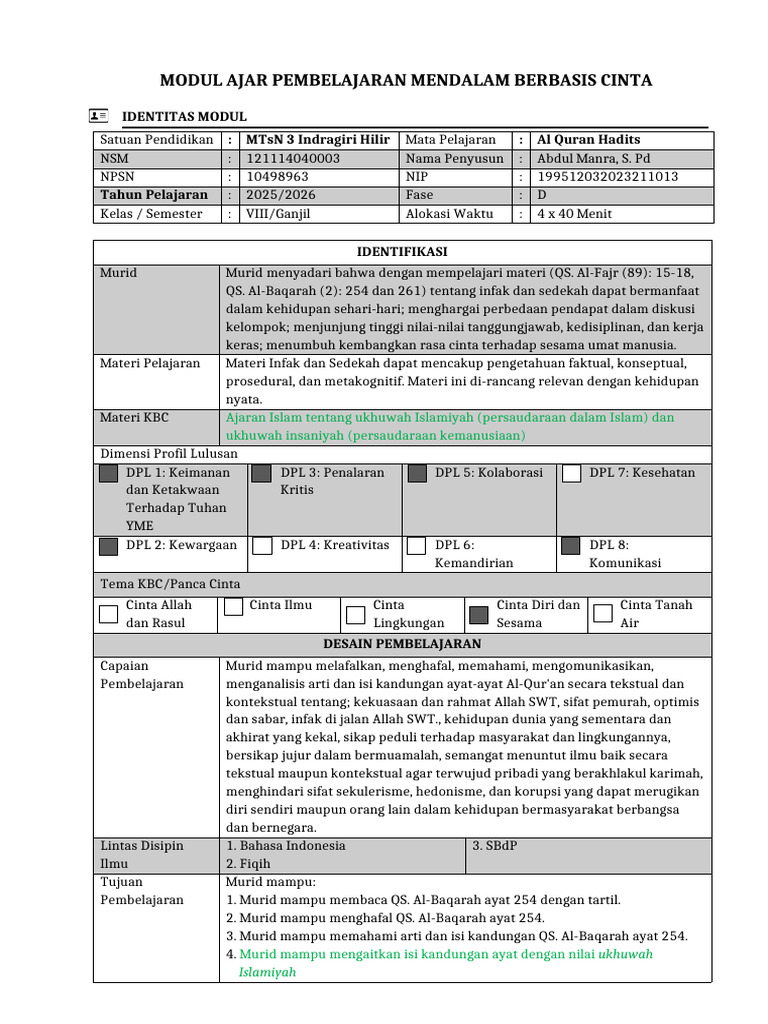 g2. Templete - 2 - Modul Ajar PMBC | PDF