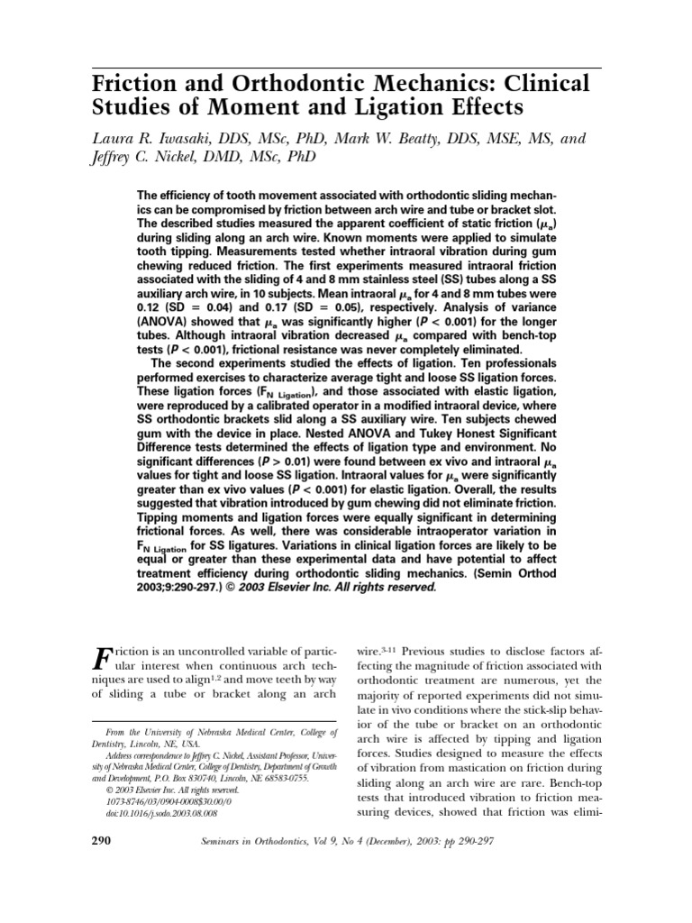 Friction and Orthodontic Mechanics - Clinical Studies of Moment and ...