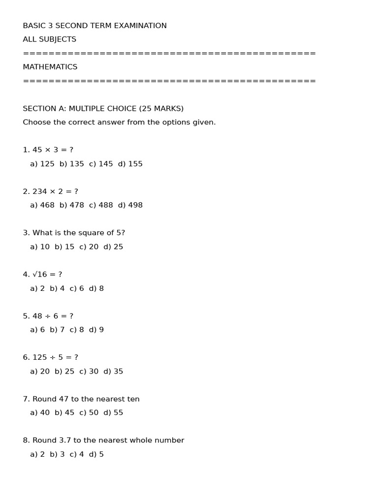 Basic 3 Second Term Examination | PDF | Soil | Soil Fertility