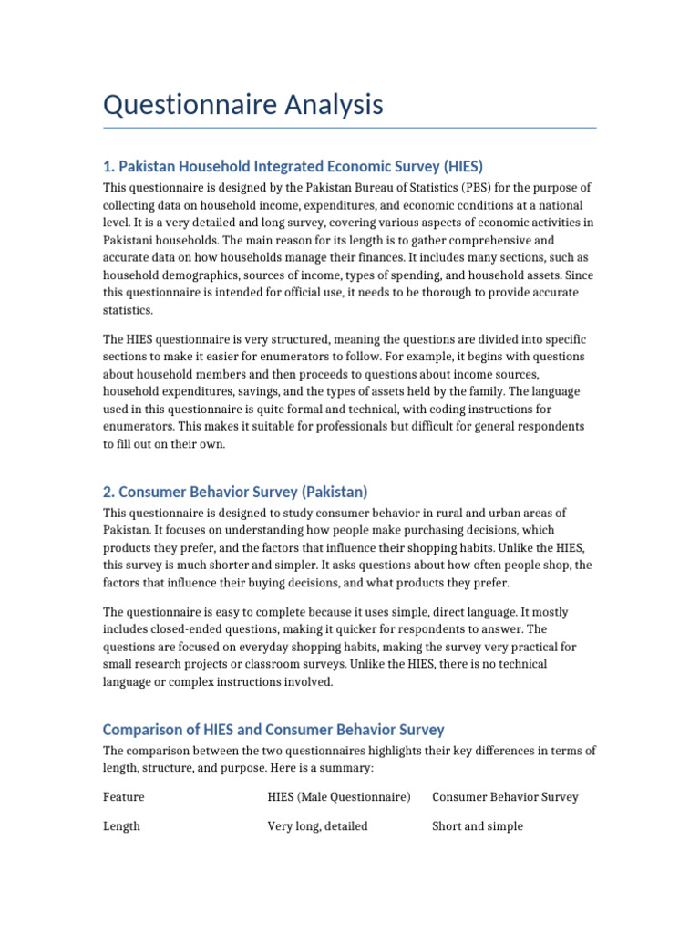 Final Questionnaire Analysis Comparison v3 | PDF