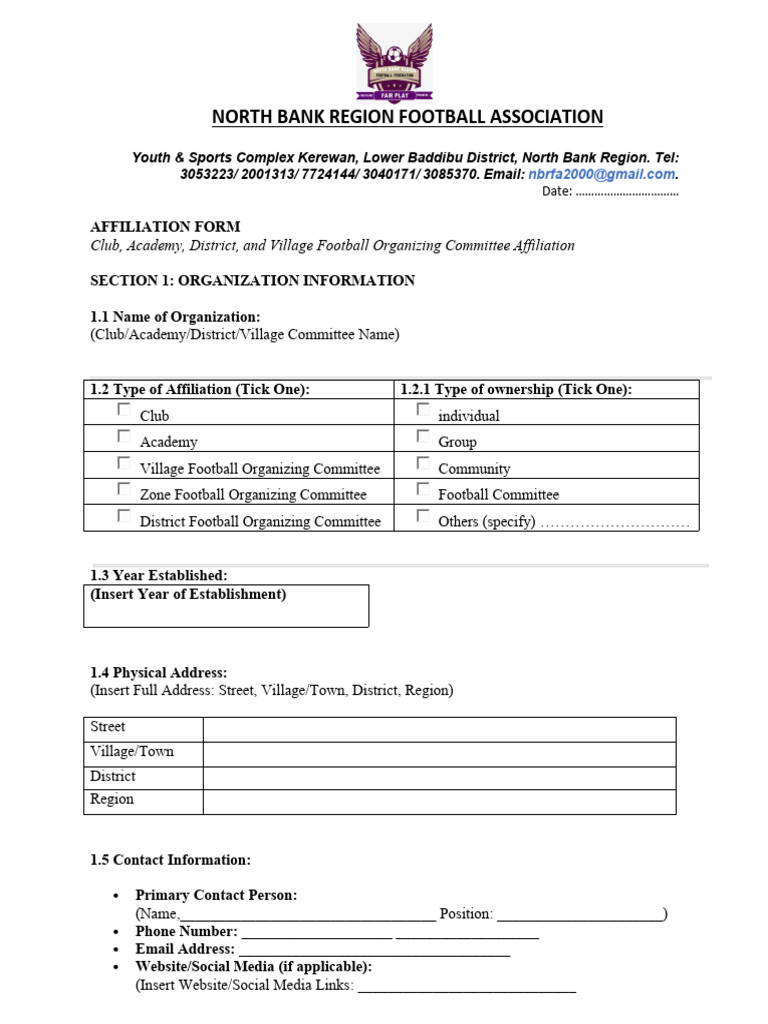 NBRFA Affiliation Form | PDF