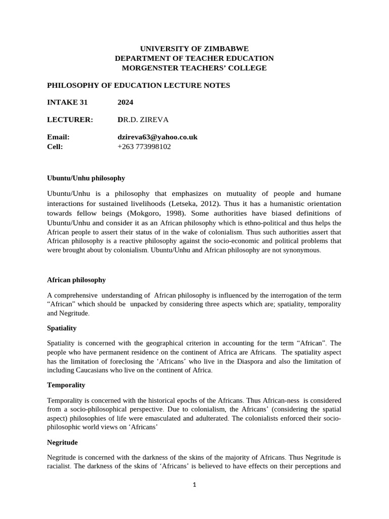 Ubuntu Unhu and African Traditional Education | PDF