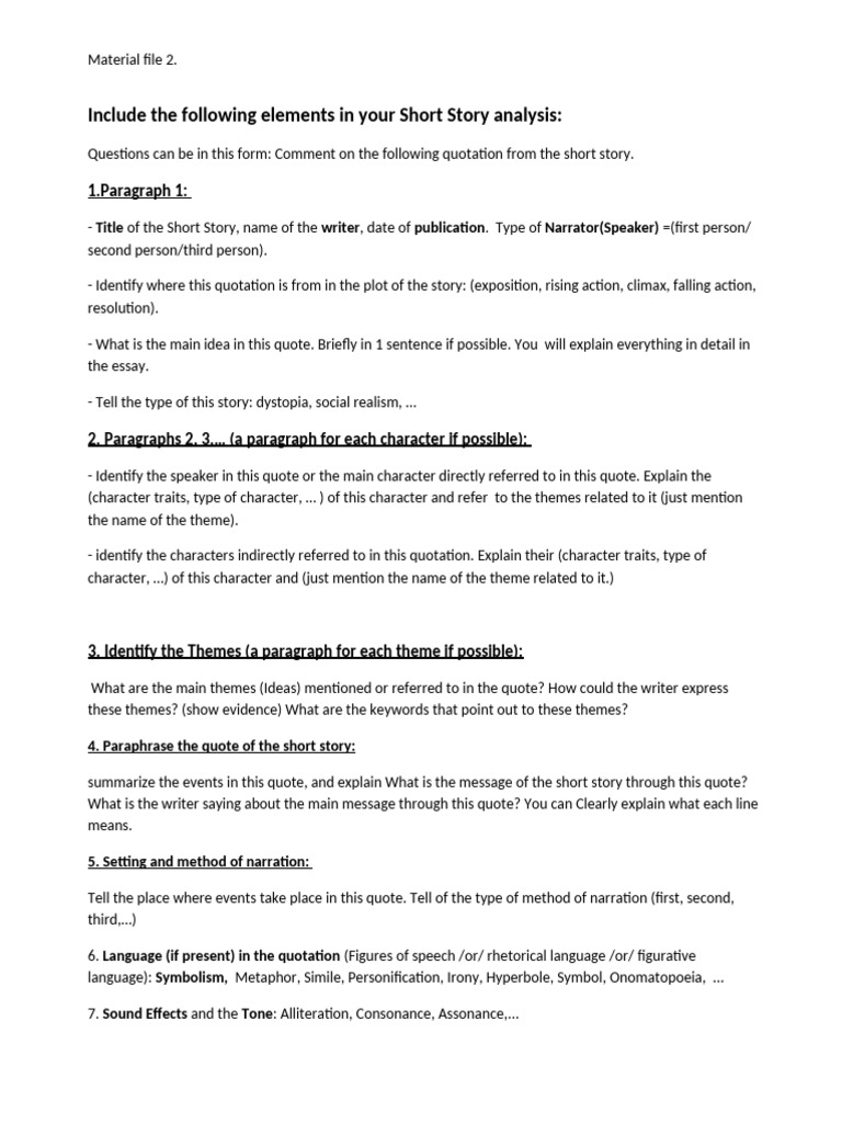 Short Story Quotation Analysis. Material File 2 | PDF