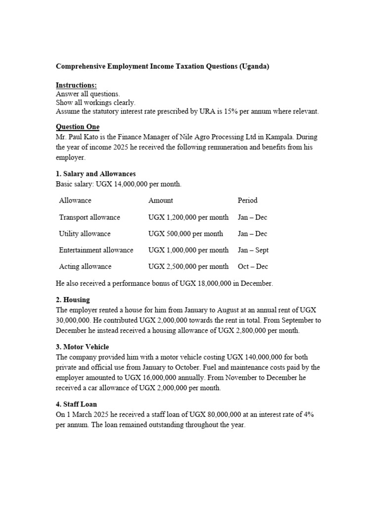 Comprehensive Employment Income Questions Uganda | PDF | Salary ...