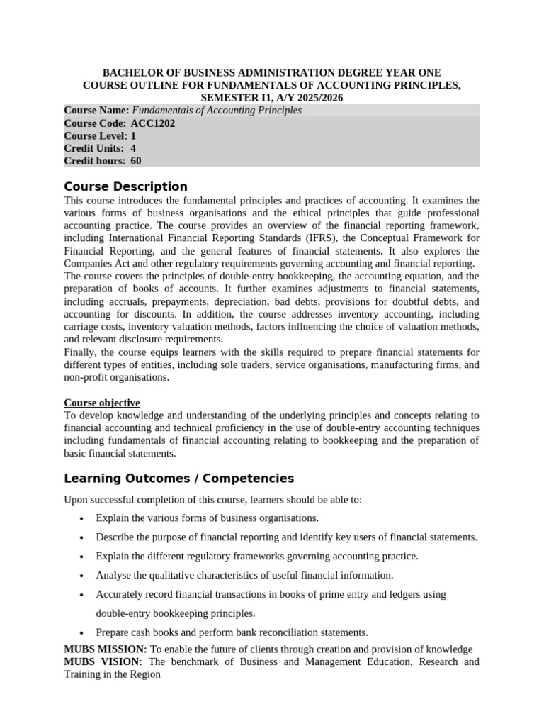 Course Outline For FAP BBA YEAR ONE | PDF | Debits And Credits ...