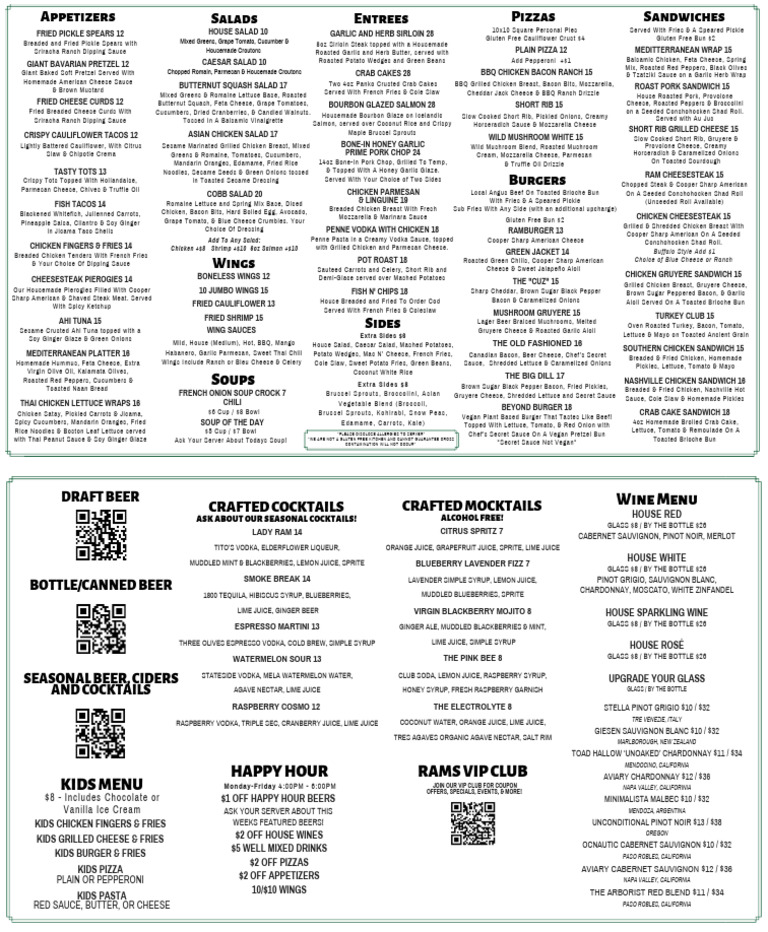 Current 2025 Menu Rams | PDF