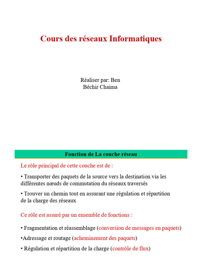 Cours Des Réseaux Informatiques: Réaliser Par: Ben Béchir Chaima | PDF