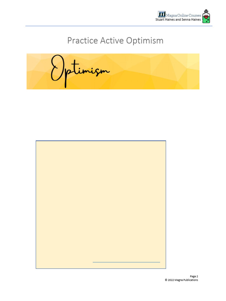 Unit 1 - Module 1-2 - Practice Active Optimism | PDF