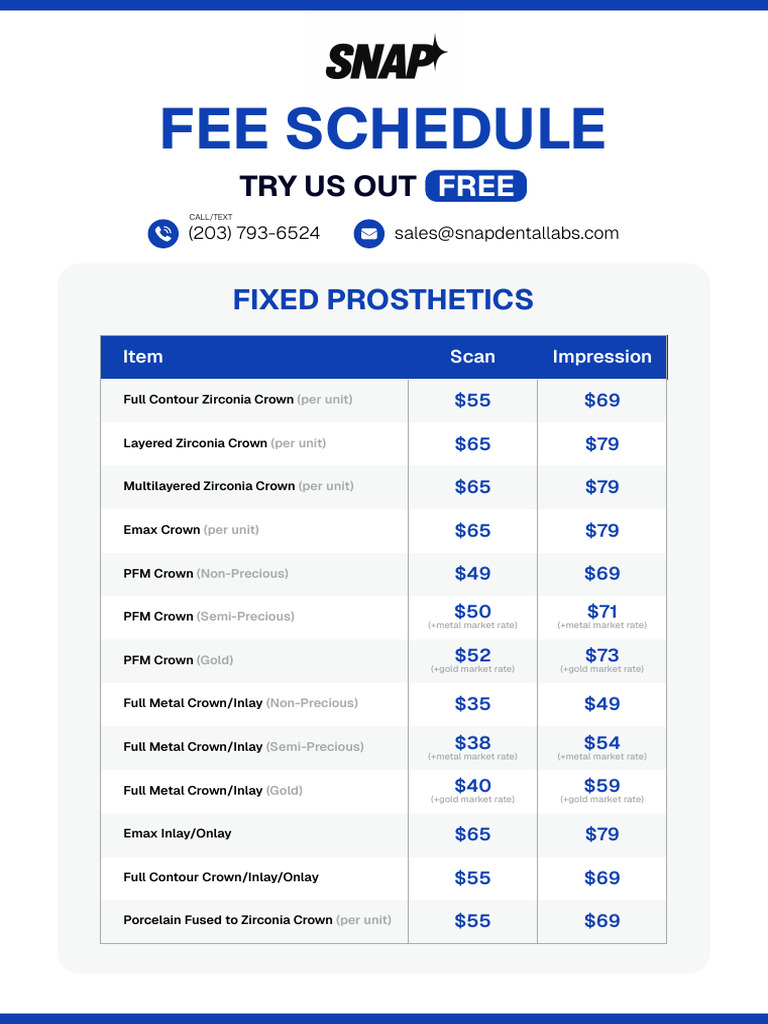 2026 Snap Dental Labs Fee Schedule | PDF