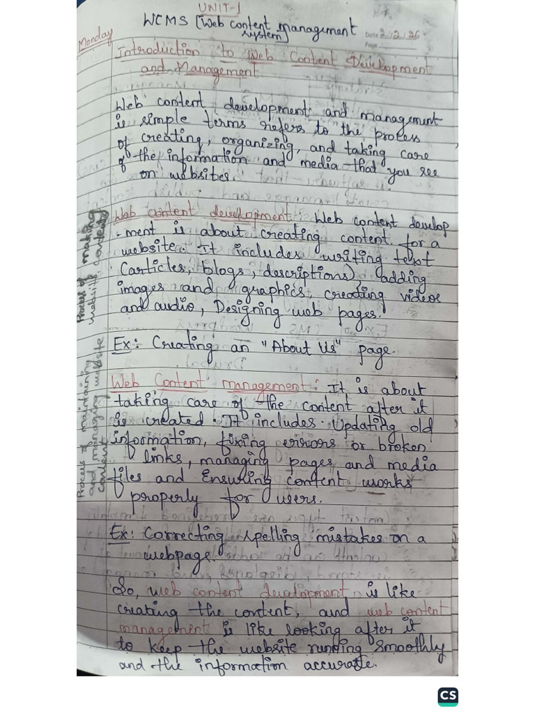 WCMS Unit One Notes | PDF