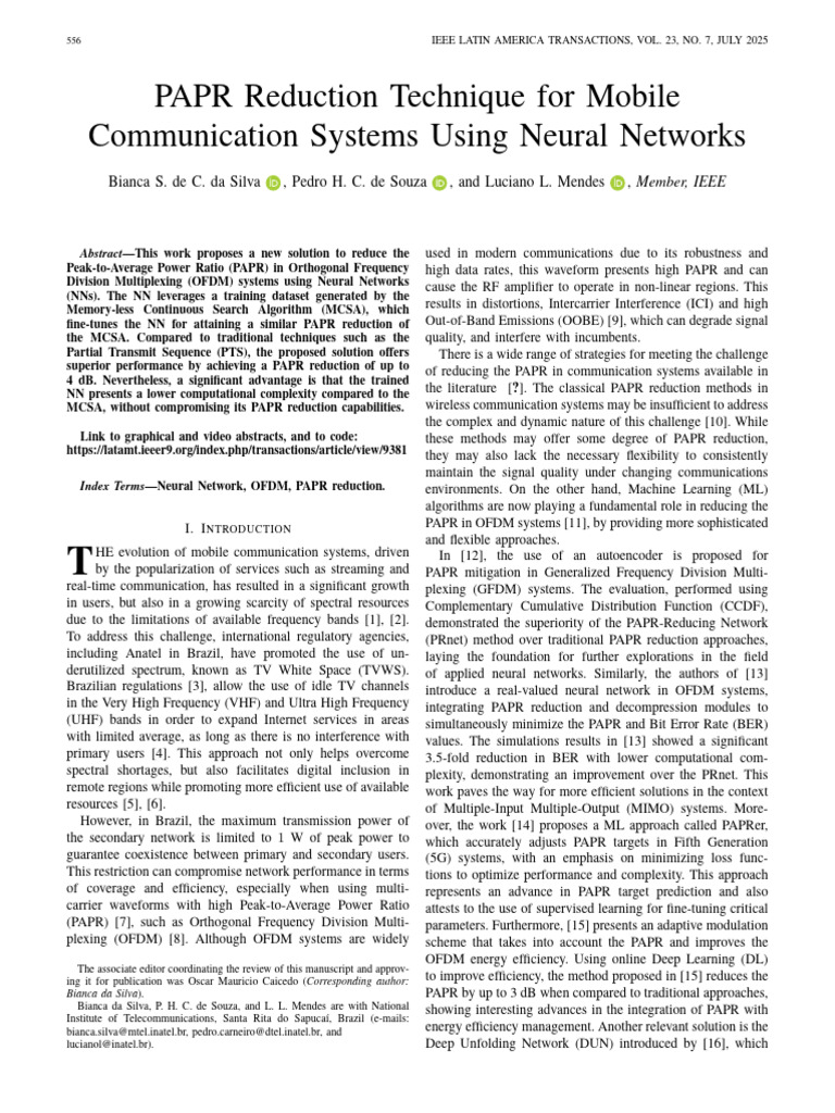PAPR Reduction Technique For Mobile Communication Systems Using Neural ...