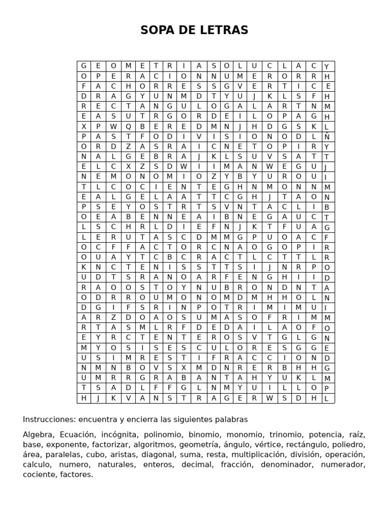 Sopa de Letras | PDF | Matemáticas discretas | Aritmética