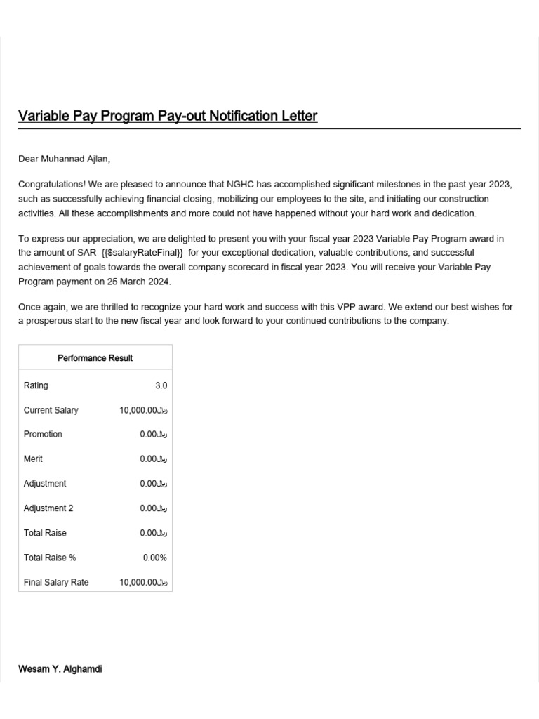 Ajlan Muhannad Variable Pay Planning | PDF