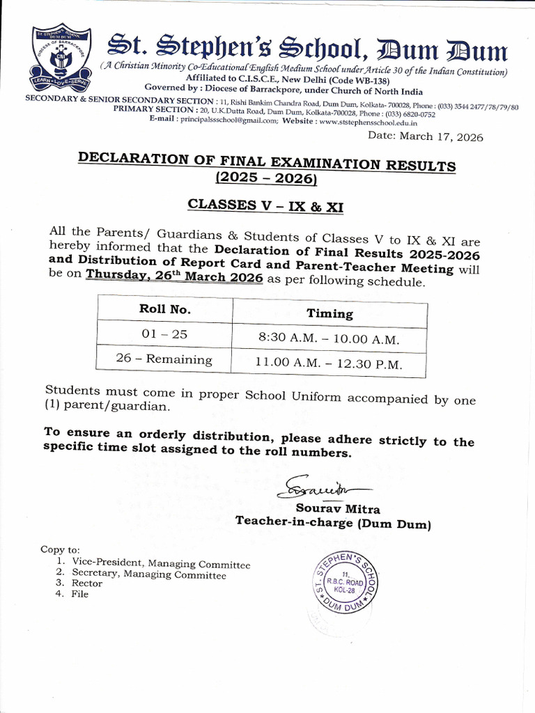 Notice For Classes v-IX & XI - Declaration of Annual Results | PDF