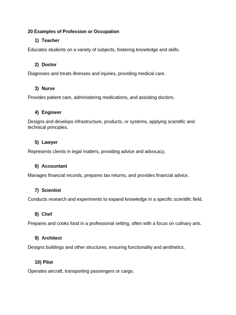 20 Examples of Profession or Occupation | PDF
