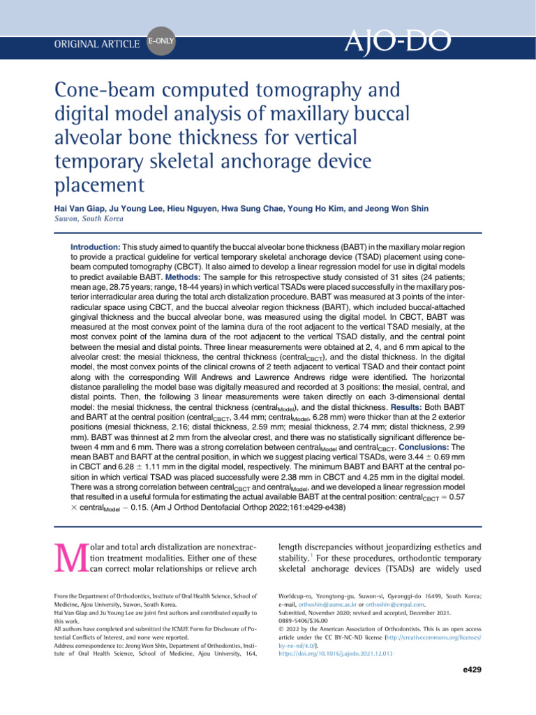 Cone Beam Computed Tomography and Digital Model An | PDF