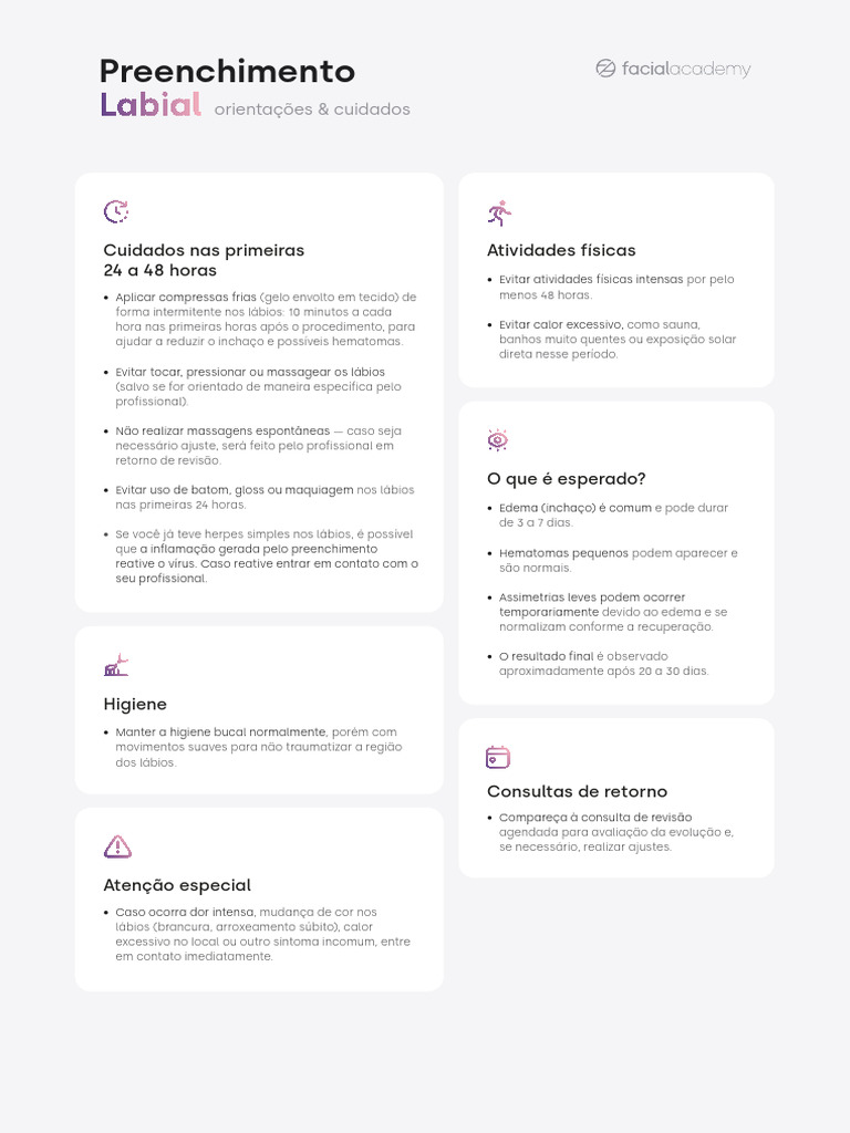 Orientações e Cuidados - Preenchimento Labial | PDF
