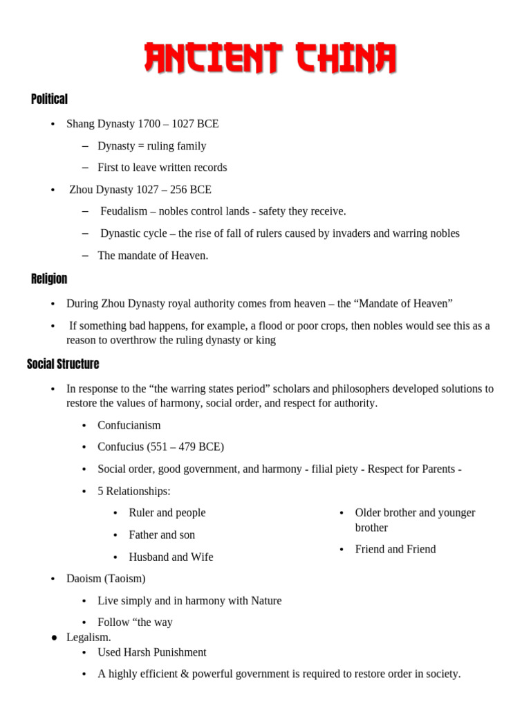 01 - Shang Zhou Qin Guided Notes Page | PDF